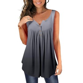 Ulovmi Womens Casual Tank Tops for Leggings Sleeveless Tunic Dressy Henley V-Neck Shirt Button Up Hide Belly Blouse Gray Black Gradient XL