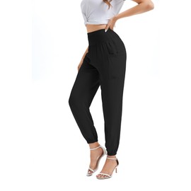 DONGDAOZHU Women's Boho Yoga Harem Pants, High Waist Flowy Lounge Pants Tummy Control Lightweight Soft Travel with Pockets (S, Black)