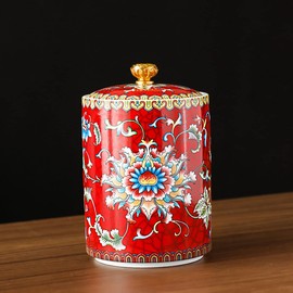 Bicuzat Enamel Ceramic Tea Caddy Tea Canister Tea Storage Container Tins Jar with Airtight Lid Water-proof Tank for Tea, Coffee, Herb, Sugar, Spice, Nuts