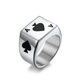 xuanhang Mens Stainless Steel Ace of Spades Fidget Rings For Men Women,Silver Black Ace Poker Playing Card Ring Carved Biker Band Anxiety Ring Jewelry For Men,Man Punk Motorcycle Titanium Steel Ring,