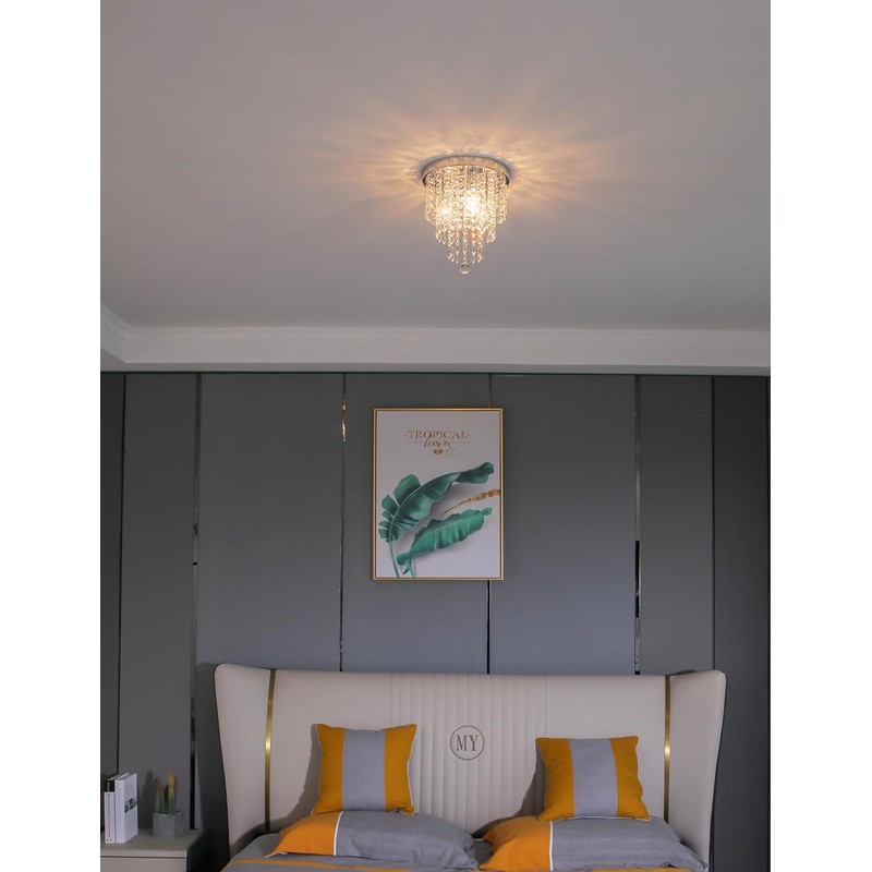 Surpars House Ceiling Light, Mini Chandelier, Silver Crystal Ceiling Lighting