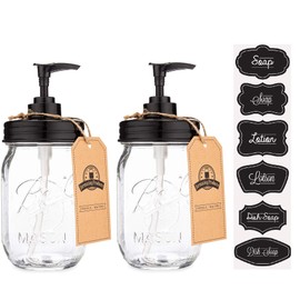 Jarmazing Products Black Mason Jar Soap Dispenser Jars - 2 pack - Rust proof plastic with Genuine Ball Pint Jars