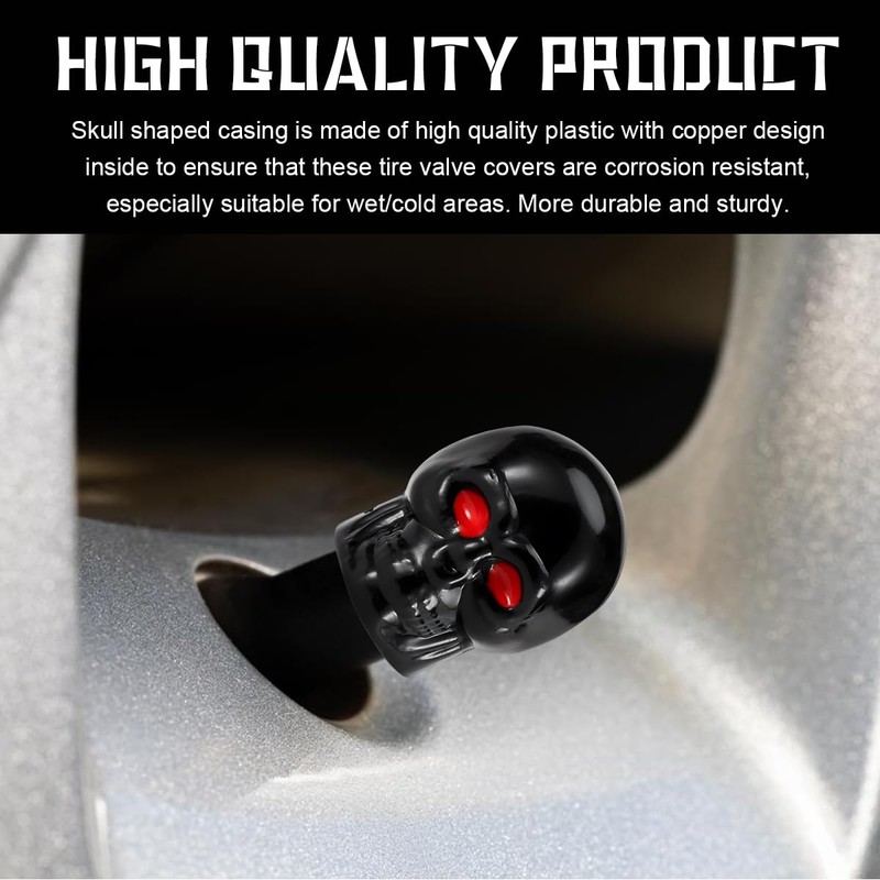 Yourkar 4 PCS Skull Style Valve Caps, Copper Red-Eyed Skull