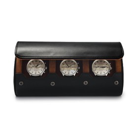 Papten 3Slots Leather Watch Roll Travel Case Handmade Watch Rolls Holder Box for Men and Women(Black)