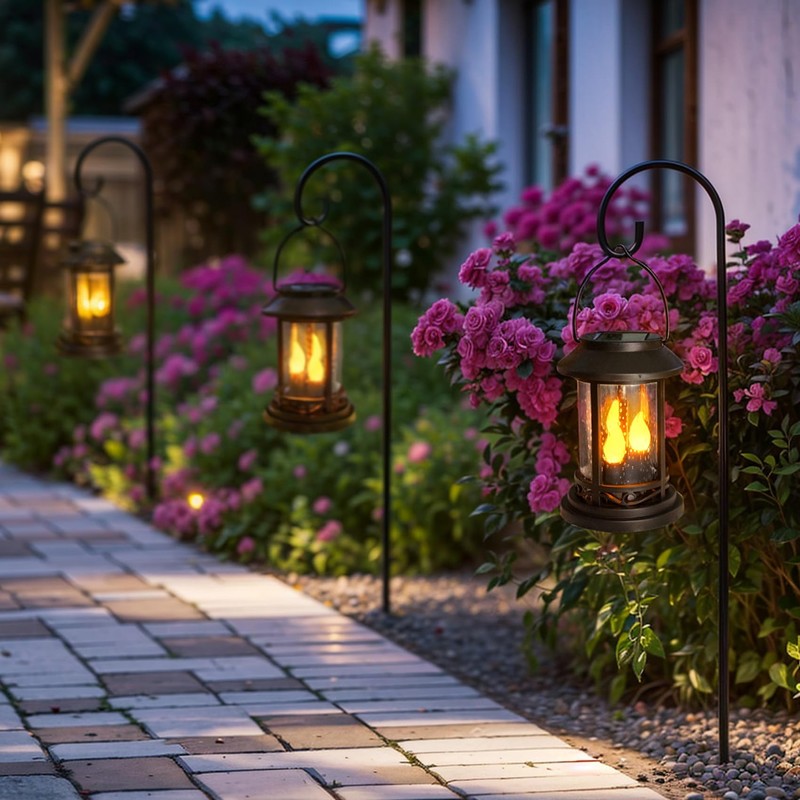 Beautyard Outdoor Solar Candles Lights Flickering Decorative Lantern Stake Lighting