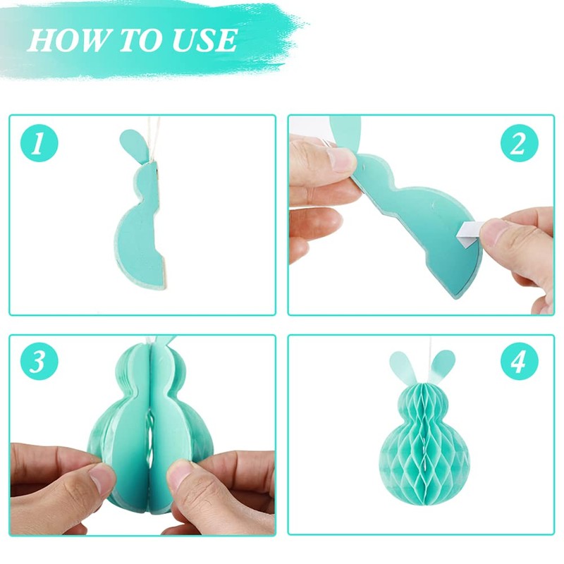 MAMUNU 6 PCS Easter Hanging Decorations, Rabbit Honeycomb Ball Pendant