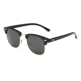 Pinklady Retro Vintage Classic Half Rim Semi Rimless Square Oval Men Women Sunglasses (Black-Black)