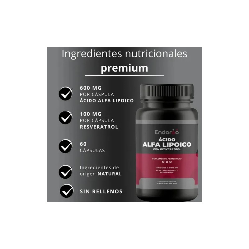 Pack Ácido Alfa Lipoico 60 Cápsulas + Resveratrol Premium Sabor