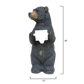 Black Bear Cub Toilet Paper Holder – Rustic Lodge Bathroom Décor – 15" W x 28" H