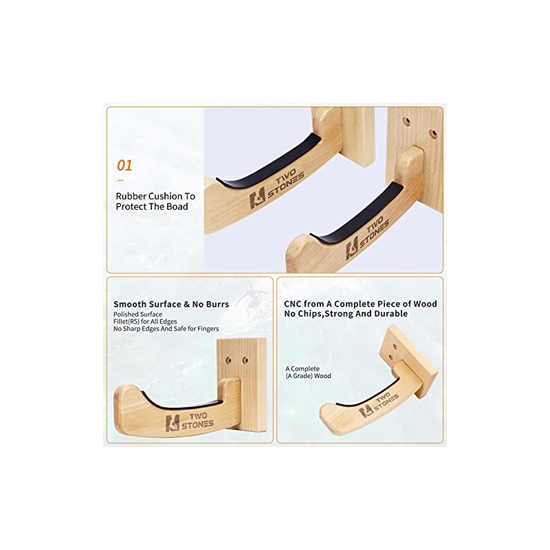 TWO STONES Wall-Mounted Surfboard Rack - Versatile Storage Solution