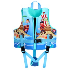 Jurmickey Toddler Swim Vest, Swim Vest for Kids Swimming Jacket with Adjustable Safety Strap, Learn to Swim Aid, Toddler Floaties for 2-6yrs/20-30-40-50 lbs Boys and Girls (Pirate Captain/S)