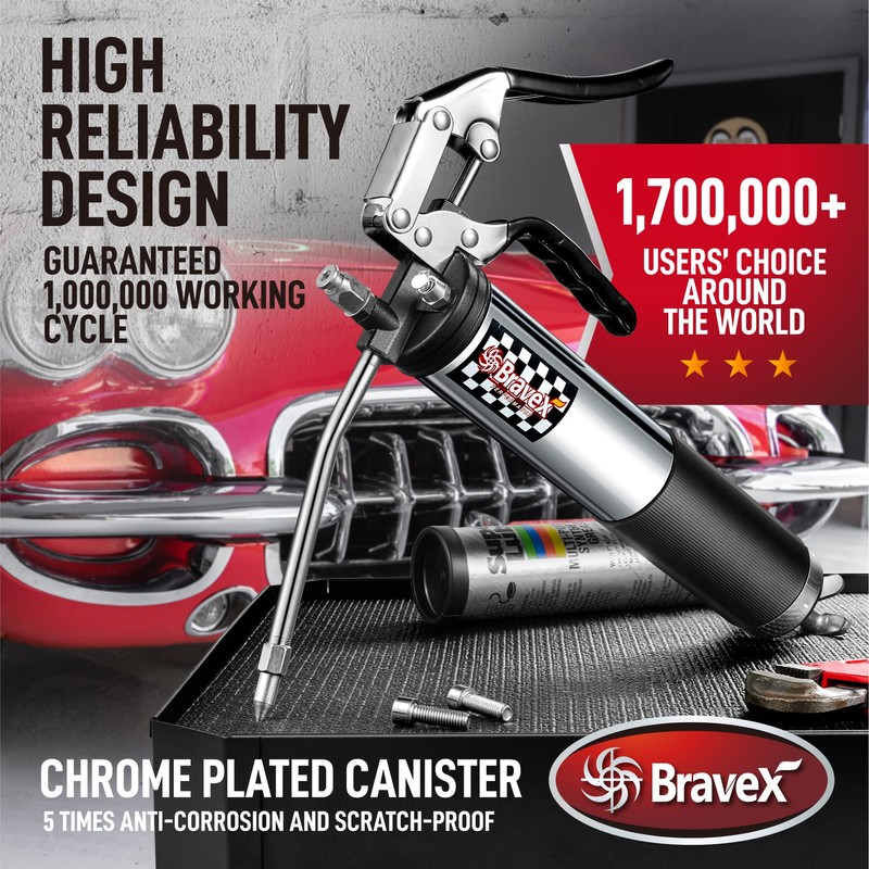 Bravex Heavy Duty Professional Pistol Grip Grease Gun 6000 PSI