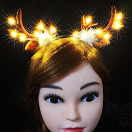 BARTOSI Light Up Christmas Reindeer Antlers Headbands Reindeer Antler Headband Deer Antler Hair Band Cute Hair Hoop Deer Ears Holiday Costume Headpiece Hair Accessories for Christmas Party