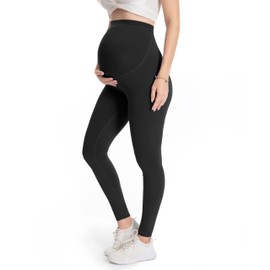 WELL&JUST Maternity Leggings Over The Belly - 2 Packs Ultra Soft & Breathable Pregnancy Active Wear for Workout Casual, High Waist Yoga Tights, L