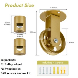 Gold Pulley Wheel for Plug in Pendant Light Fixture, Swag Hook for pendant lighting Chandelier Ceiling Lights Cable, Wall Ceiling Mount Pulley Lamp Hook for Hanging Lamp Grow Lights Ceiling Fan Light