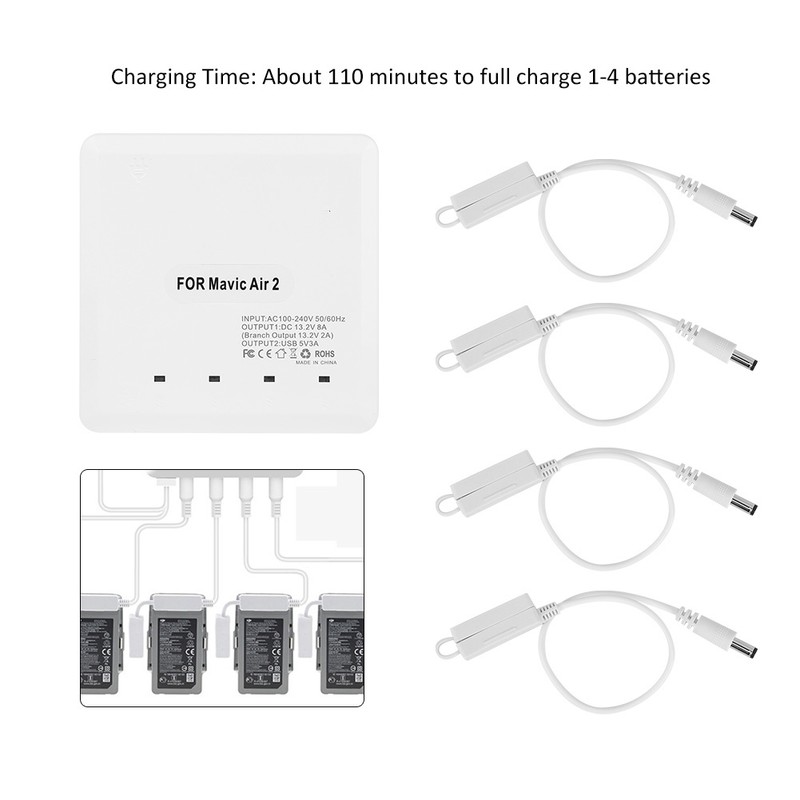 RC Drone Battery Charger with USB Port for 4 Batteries