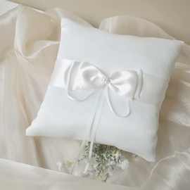 Norhogo Wedding Ring Cushion, 20 x 20 cm Wedding Ring Cushion for Rings and Rings with Beautiful Bow and Simulation Pearl, as a Gift for Your Lover, a Friend, White
