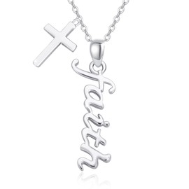 AOVEAO Faith Neckalce,Cross Necklace 925 Sterling Silver Faith Cross Christian Faith Religious Hope Pendant Cross Jewelry for Women