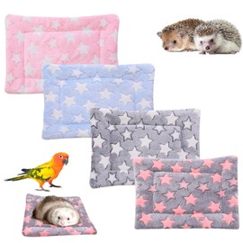 SUPERPAWS 4 Pcs Waterproof Guinea Pig Bedding Winter Guinea Pig Plush Cage Liners Soft Dog Cat Bed Mat Reversible Cozy Animal Pee Pad Hamster Bed Mat Washable for Bunny (C Style, 9.6 * 7.5)