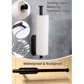 Paper Towel Holder, Black Under Cabinet Paper Towel Roll Holder for Kitchen, Self Adhesive or Drilling Wall Mount for Kitchen Paper Towel, Stainless Steel SUS304