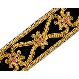 Our Finest Hand-Beaded Trim Renaissance Style Gold Bullion on Black Velvet 1.5" Wide