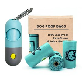 Dog Poop Bags with Bag Dispenser, 180 Extra Thick and Leak-Proof Waste Bags for Pet Waste, 12 Rolls (Crystal Blue)