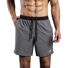Viisendy Pro Men's Quick Dry Lightweight Zip Running Shorts, gray