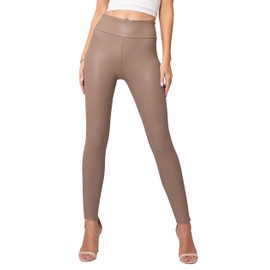 Conceited Faux Leather Leggings for Women - Vegan Leather Pants for Women High Waisted - Soft, Stretchy, and Non-See Through - Mocha - Large
