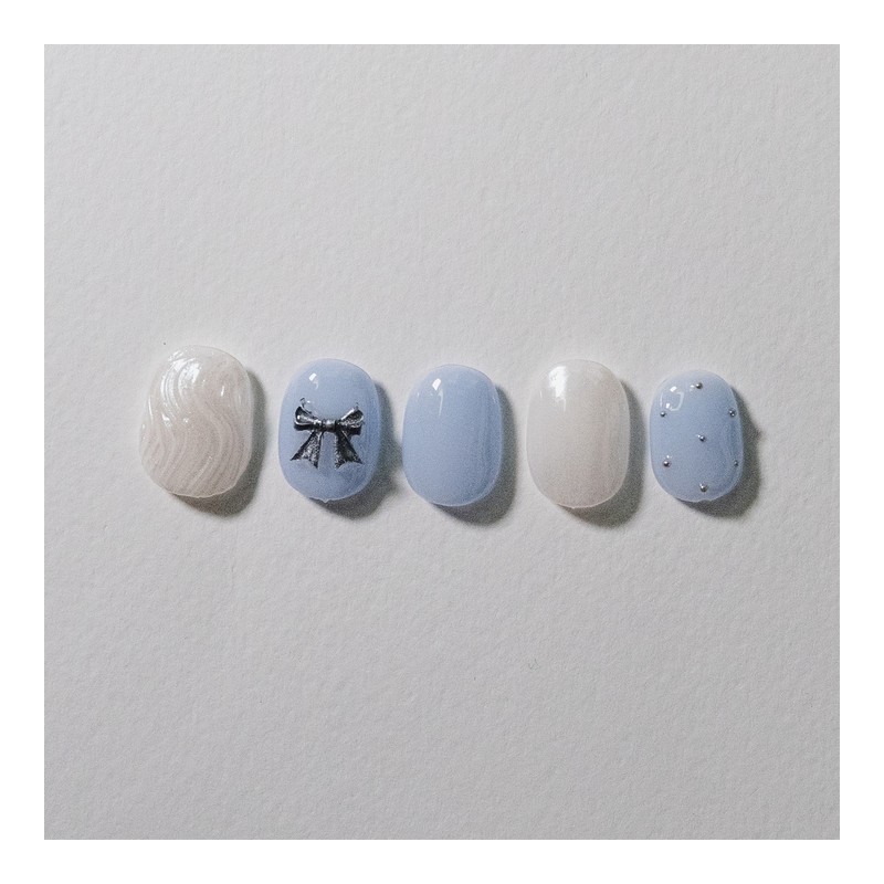[Design Nail Tips] Blue Ribbon - Short Ballet / [디자인