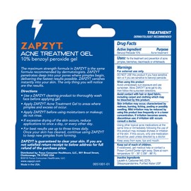 Zapzyt Maximum Strength 10% Benzoyl Peroxide Acne Treatment Gel, 1 Ounce
