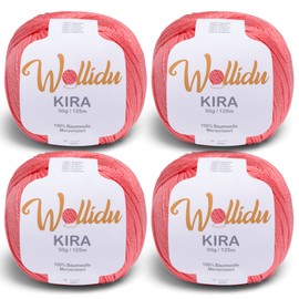 Wollidu Kira 100% Cotton for Knitting and Crocheting 4 x 50 g Set Crochet Yarn Knitting Yarn Salmon