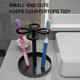 Metal Toothbrush Holders for Bathroom with 4 Slot Black Tooth Brush Holder Stand Countertop Organizer for Family Black