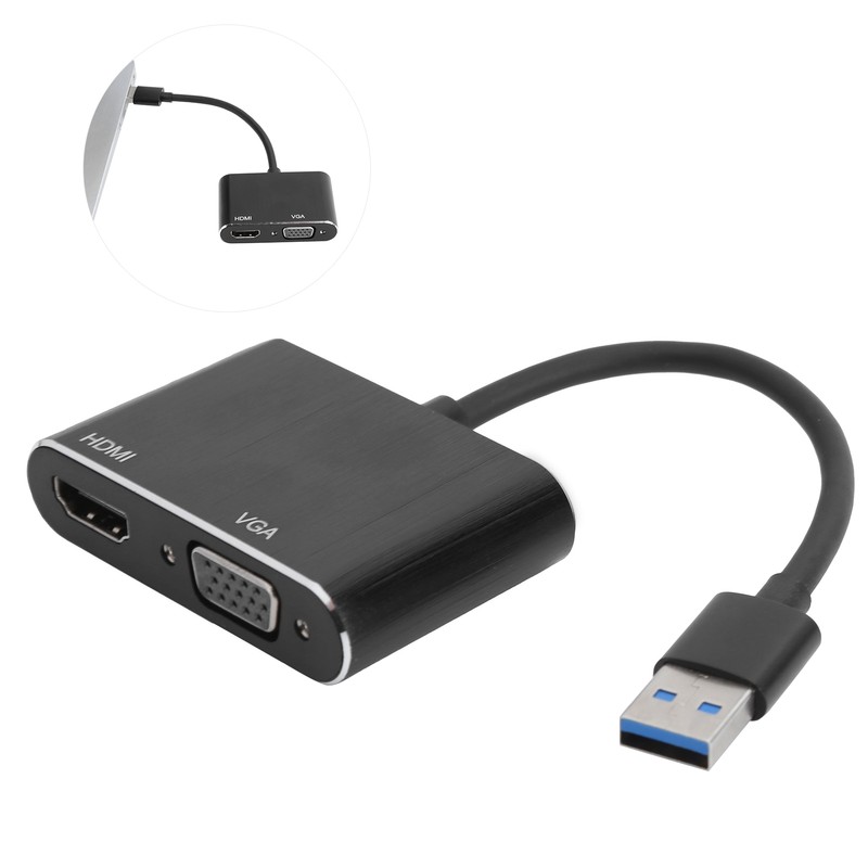 USB3.0 to VGA/HDMI Adapter Power Converter Display Expansion Dock Computer