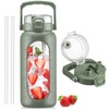 BLUEGO 64oz Glass Water Bottle with Handle and Straw, Motivational