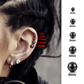 JOVIVI Black Stud Earrings for Women Men Girls, 5 Pairs Stainless Steel Round Ball Stud Earrings Set, Hypoallergenic Barbell Earring Ear Studs Jewellery,Size: 3, 4, 5, 6, 8mm