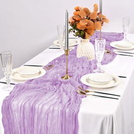 12 Pack Light Purple Cheesecloth Table Runner, 10FT Cheesecloth Rustic Boho Table Runner Long Romantic Semi Sheer Table Runner for Wedding Baby Shower Birthday Bridal Party Decorations(35×120 Inch)