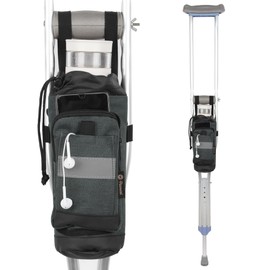 Crutch Bag Lightweight Crutch Accessories Storage Pouch with Reflective Strap and Front Zipper Pocket for Universal Crutch Bag to Keep Item Safety (Gray)