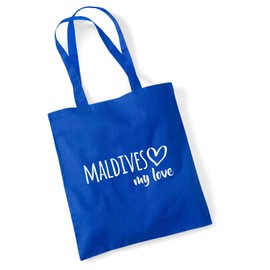 huuraa Jute Bag Maldives My Love Bag Cotton 10 Litres for All Fans of the Maldives Gift Idea for Friends and Family, Bright royal