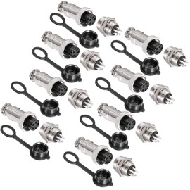 VISSQH GX12 5 Pin Panel Metal Mounting Round Aviation Plug, 12 mm Male/Female Aviation Plug Cable Connector 5-Pin + Rubber Protective Cap and Screwdriver Pack of 16