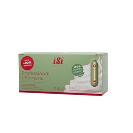 iSi Eco Professional Chargers N2O Cream Capsules for Cream Dispensers, Pack of 24, 8.4 g Pure N2O, Exactly Weighed, 100% Climate-Neutral N2O Capsules Made of European Steel, TÜV Certified