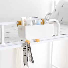 MEVOPHEE Bedside Hanging Caddy, Plastic Hanging Storage Shelf Holder Organizer for Phone Glasses Bottle Office Supplies in Dorm Room Bathroom Camper Rv - White (Caddy)