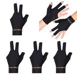 TOPDANCHUANG 4PCS Anti Slip Billiard Glove 3 Fingers Show Gloves Left Hand Snooker Glove Billiard Accessories Fits on Left Hand for Men Women