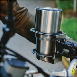Motor Moxie Stainless Steel Motorcycle Handlebar Cup Holder with 1" Metal Mount Ball Plate (fits 30 oz Tumblers)