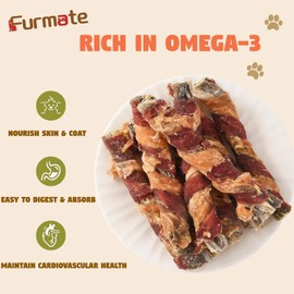 Furmate Dog Treats, Chicken Duck Wrapped Cod Skin Sticks for Dogs, Healthy Fish Dog Snacks Rich in Omega 3, Rawhide-Free Long Lasting Dog Jerky Traning Treats for Small Medium Large Breeds,10.58 oz