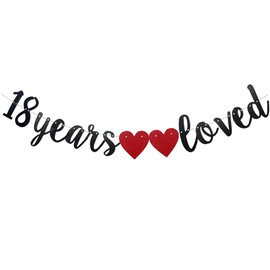 18 Years Loved Banner,Pre-Strung, Black Paper Glitter Party Decorations For 18TH Birthday Decorations 18TH Wedding Anniversary Day Party Supplies Letters Black ZHAOFEIHN