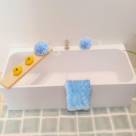 Miniature Bathroom Decor Set, Dollhouse Miniatures Bath Ball, Towel, & Yellow Duck, 1/12 Scale Accessories (Blue)