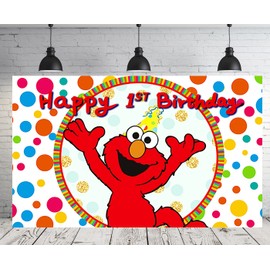 Red Elmo Backdrop for 1st Birthday Party Supplies 5x3ft Cartoon Banner Street Decorations