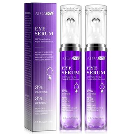 15 ml Rollerball Eye Serum with 8% Caffeine, Under Eye Serum for Dark Circles and Puffiness Eye, Brightens And De-Puffs Eyes,Wrinkles and Fine Lines with 360° Eye Roller Ball for Women & Men (2pc)