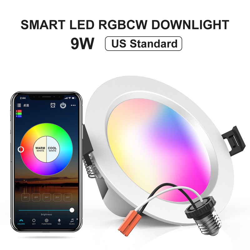 A C100-264V 9W 4.7Inches LEDs RGB+CCT Intelligent Recessed Lighting Downlight
