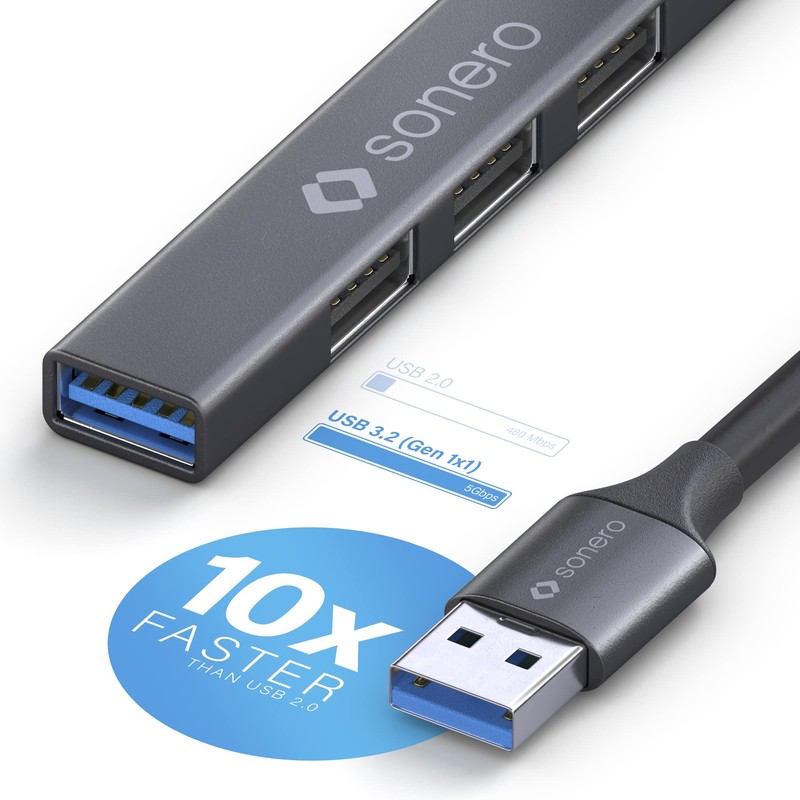 Sonero USB-Hub, USB-Verteiler, 4-Port, 1x USB 3.2 mit 5 GB/s,